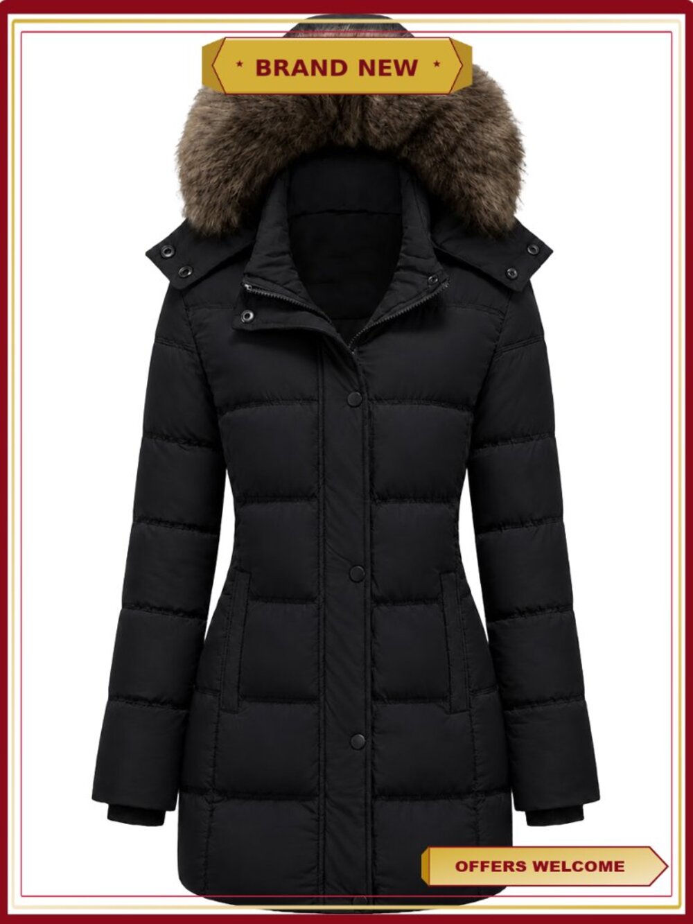 Heting Women's Long Windproof Winter Coat Puffer Jacket Thicken Waterproof